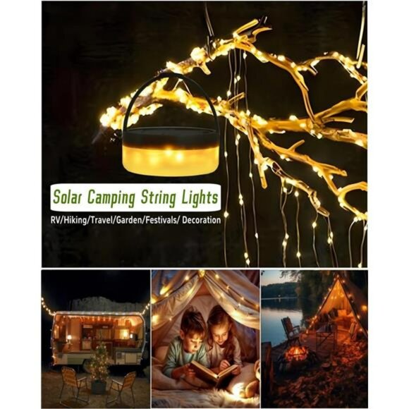 Solar camping string lights waterproof rechargeable tent lantern outdoor decor - Picture 5 of 7